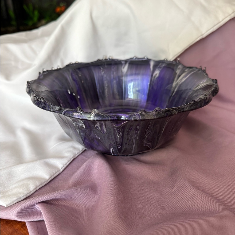 Purple Scalloped Glass Art Bowl
